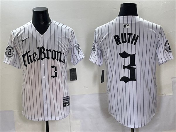 Men's New York Yankees #3 Babe Ruth White Pinstripe 'Gothic Legacy Edition' Vapor Jersey