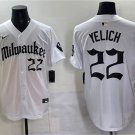 Men's Milwaukee Brewers #22 Christian Yelich White 'Gothic 414 Shadows Edition' Vapor Premier Jersey