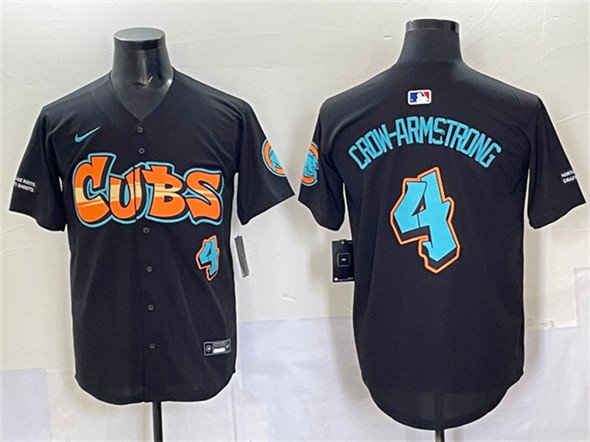 Men's Chicago Cubs #4 Pete Crow-Armstrong Black 'Graffiti North Side Edition' Vapor Premier Jersey
