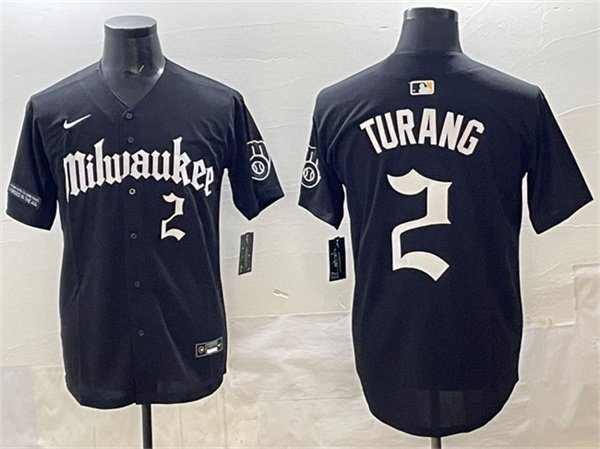 Men's Milwaukee Brewers #2 Brice Turang Black 'Gothic 414 Shadows Edition' Vapor Premier Jersey