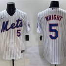 Men's New York Mets #5 David Wright White With Patch Stitched Baseball Jersey