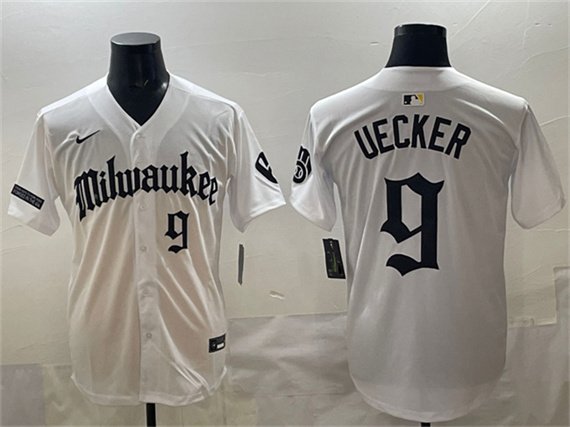 Milwaukee Brewers #9 Bob Uecker White 'Gothic 414 Shadows Edition' Vapor Premier Jersey