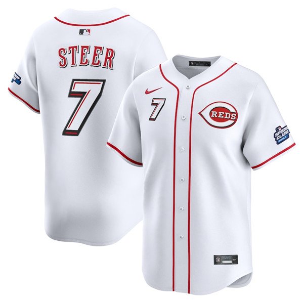 Men's Cincinnati Reds #7 Spencer Steer White 2025 Speedway Classic Home Limited Jersey