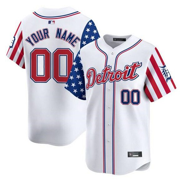 Men's Detroit Tigers ACTIVE PLAYER Custom White 2025 Independence Day Vapor Jersey