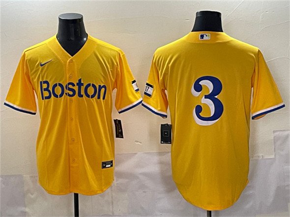 Men's Boston Red Sox #3 Ceddanne Rafaela Gold City Connect Stitched Baseball Jersey Jersey