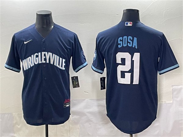 Men's Chicago Cubs #21 Sammy Sosa Navy City Connect Stitched Baseball Jersey