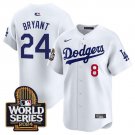 Men's Los Angeles Dodgers Front #8 Back #24 Kobe Bryant White Jackie Robinson Patch Jersey