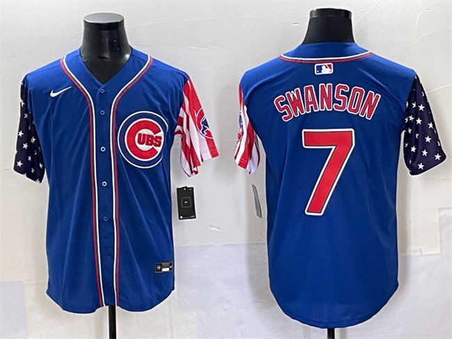 Men's Chicago Cubs #7 Dansby Swanson Royal 2025 Independence Day Vapor Premier Limited Jersey