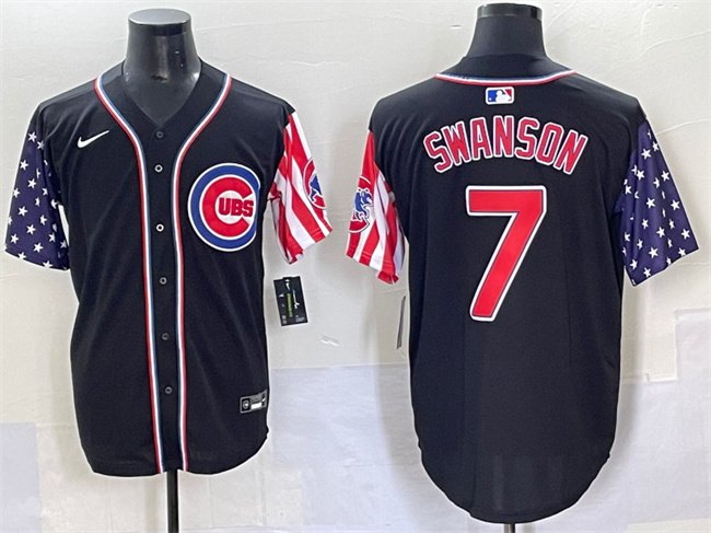 Men's Chicago Cubs #7 Dansby Swanson Black 2025 Independence Day Vapor Jersey