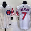 Men's Chicago Cubs #7 Dansby Swanson White Pinstripe 2025 Independence Day Vapor Jersey