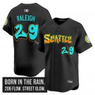 Men's Seattle Mariners #29 Cal Raleigh Black 2025 ‘Graffiti Emerald Drop Edition’ Jersey