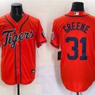 Men's Detroit Tigers #31 Riley Greene Orange With Patch Cool Base Stitched Baseball Jersey