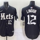 Men's New York Mets #12 Francisco Lindor Black 'Gotham Gothic Edition' Vapor Premier Jersey