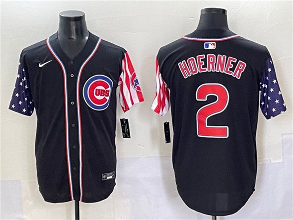 Men's Chicago Cubs #2 Nico Hoerner Black 2025 Independence Day Vapor Jersey