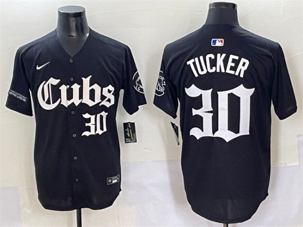 Men's Chicago Cubs #30 Kyle Tucker Black 'Gothic North Side Edition' Vapor Premier Limited Jersey