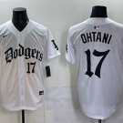 Men's Los Angeles Dodgers #17 Shohei Ohtani White 2025 LA Gothic Style With 2024 World Jersey