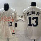 Men's Atlanta Braves #13 Ronald Acuna Jr. Cream Atliens & Peach With Outkast Patch Vapor Jersey
