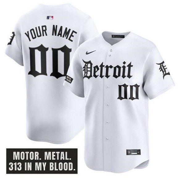 Men's Detroit Tigers ACTIVE PLAYER Custom White 'Motor Gothic Edition' Vapor Premier Jersey
