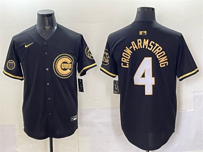 Men's Chicago Cubs #4 Pete Crow-Armstrong Black/Gold 'Ryne Sandberg Tribute' Vapor Jersey