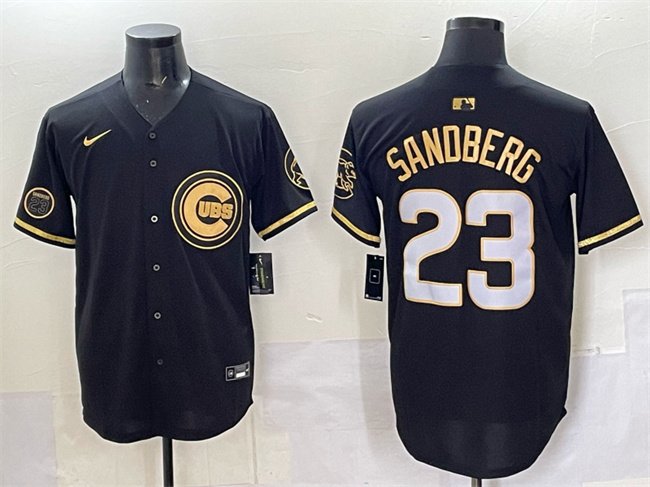 Men's Chicago Cubs #23 Ryne Sandberg Black/Gold 'Ryne Sandberg Tribute' Vapor Limited Jersey