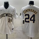 Men's Milwaukee Brewers #24 William Contreras White Pinstripe 2025 With Patch Stitched Jersey