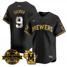 Men's Milwaukee Brewers #9 Bob Uecker Black Gold With Home & Bob Uecker Patch Jersey