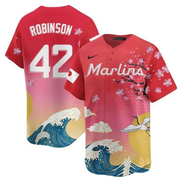 Men's Miami Marlins #42 Jackie Robinson Pink Japanese Heritage Night 2025 Limited Jersey