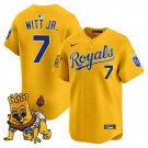 Men's Kansas City Royals #7 Bobby Witt Jr. Gold Sluggerrr Patch Vapor Limited Stitched Jersey