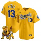 Men's Kansas City Royals #13 Salvador Perez Gold Sluggerrr Patch Vapor Limited Stitched Jersey
