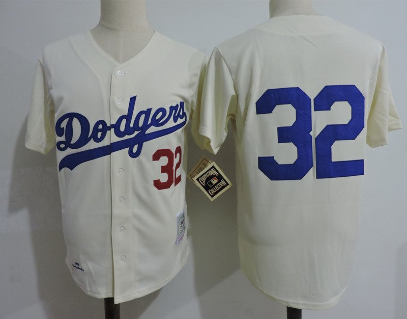 Men's LAD #32 Sandy Koufax Cream Throwback Jersey