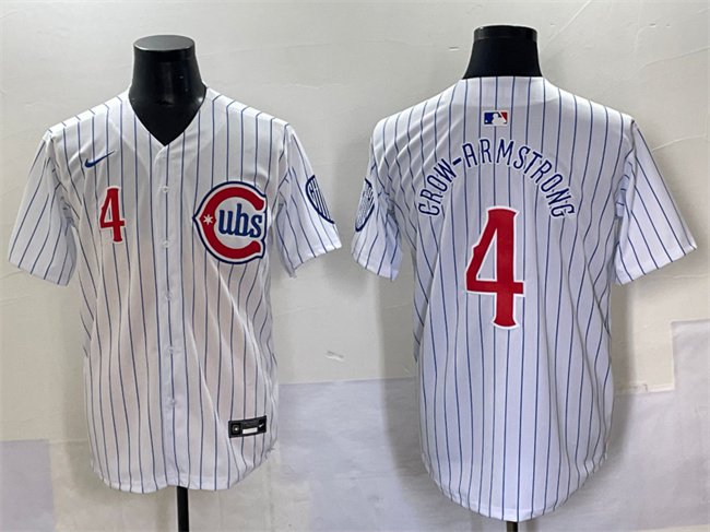Men's Chicago Cubs #4 Pete Crow-Armstrong White Pinstripe 2nd Alternate Limited Stitched Jersey