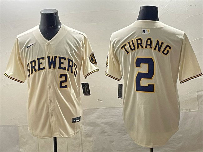 Men's MIL #2 Brice Turang Cream Home Limited Stitched Jersey