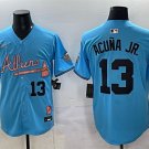 Men's Atlanta Braves #13 Ronald Acuna Jr. Blue 2024 Atliens & Peach Jersey