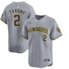 Mens Milwaukee Brewers #2 Brice Turang Gray Road Limited Jersey