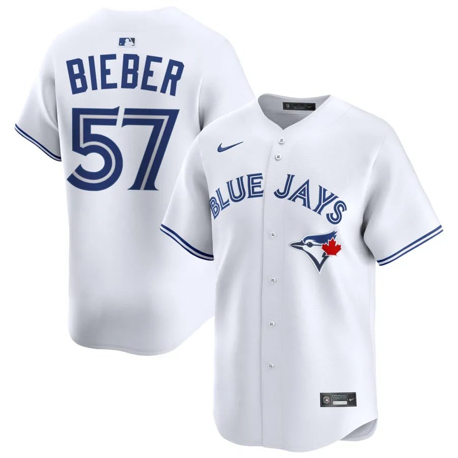 Mens TOR #57 Shane Bieber White Home Limited Player Jersey