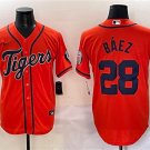 Men's Detroit Tigers #28 Javier Baez Orange With Patch Cool Base Stitched Baseball Jersey