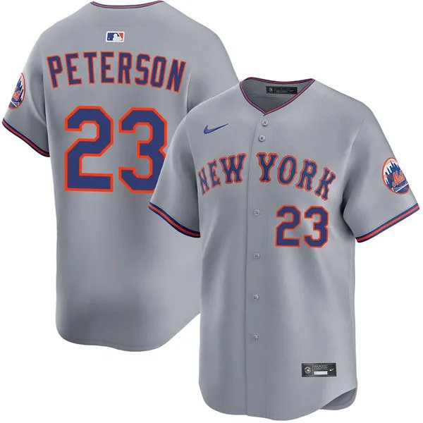 New York Mets #23 David Peterson Nike 2025 Gray Road Limited Player Jersey