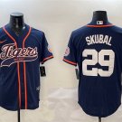 Men's Detroit Tigers #29 Tarik Skubal Navy With Patch Cool Base Stitched Jersey
