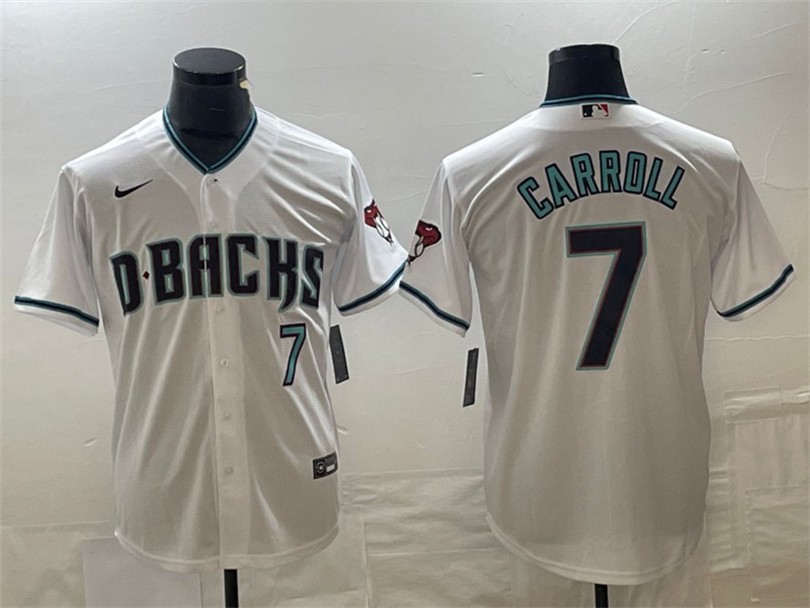 Diamondbacks Active #7 Corbin Carroll White 2024 Cool Base Jersey