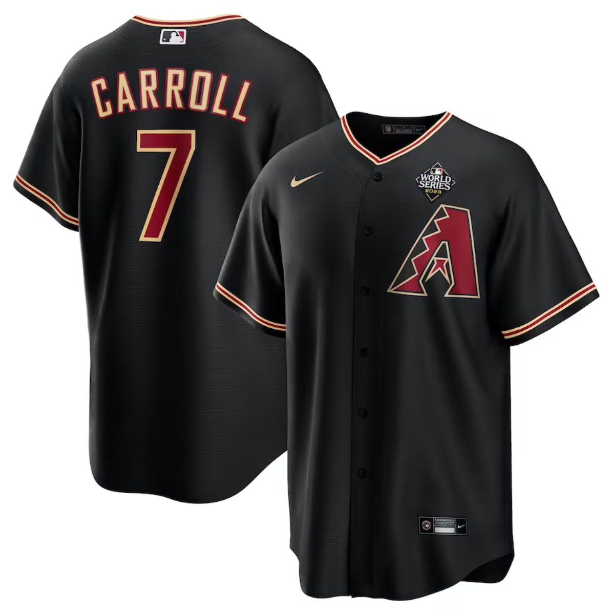 Men's Arizona Diamondbacks #7 Corbin Carroll Black 2023 World Series Cool Base Stitched Jersey