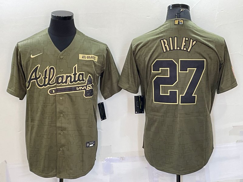 Men's ATL #27 Austin Riley Olive Salute To Service Limited Jersey