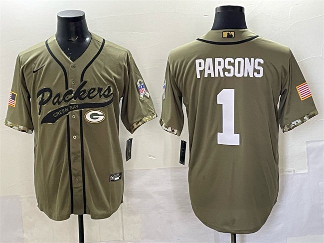 Men's Green Bay Packers #1 Micah Parsons Olive Salute to Service Cool Base Stitched Jersey