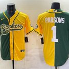 Men's Green Bay Packers #1 Micah Parsons Green/Gold Split Cool Base Stitched Baseball Jersey