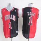 Bulls #1 Derrick Rose Black/Red Split Fashion Stitched NBA Jersey