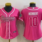 Women's Los Angeles Chargers #10 Justin Herbert Pink With Patch Cool Base Stitched Baseball Jersey