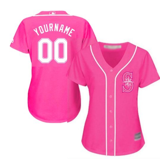 Women's Seattle Mariners Custom Name Pink Baseball Fashion Jersey