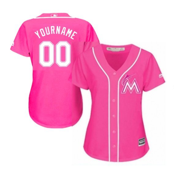 Women's Miami Marlins Custom Name Pink Baseball Fashion Jersey