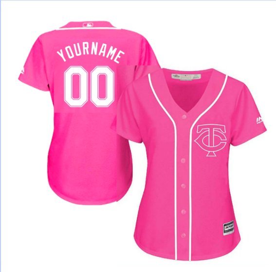 Women's Minnesota Twins Custom Name Pink Baseball Fashion Jersey