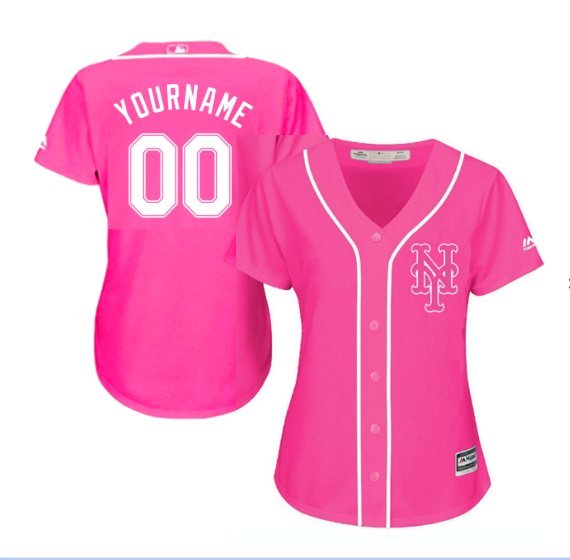 Women's New York Mets Custom Name Pink Baseball Fashion Jersey