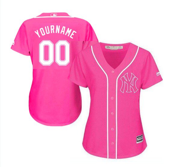 Women's New York Yankees Custom Name Pink Baseball Fashion Jersey